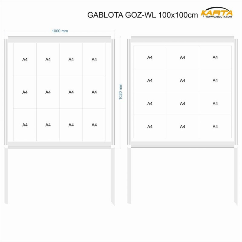 Gablota zew. wolnostojąca GOZ-WL 100x100cm H-200cm+50cm do wkopania