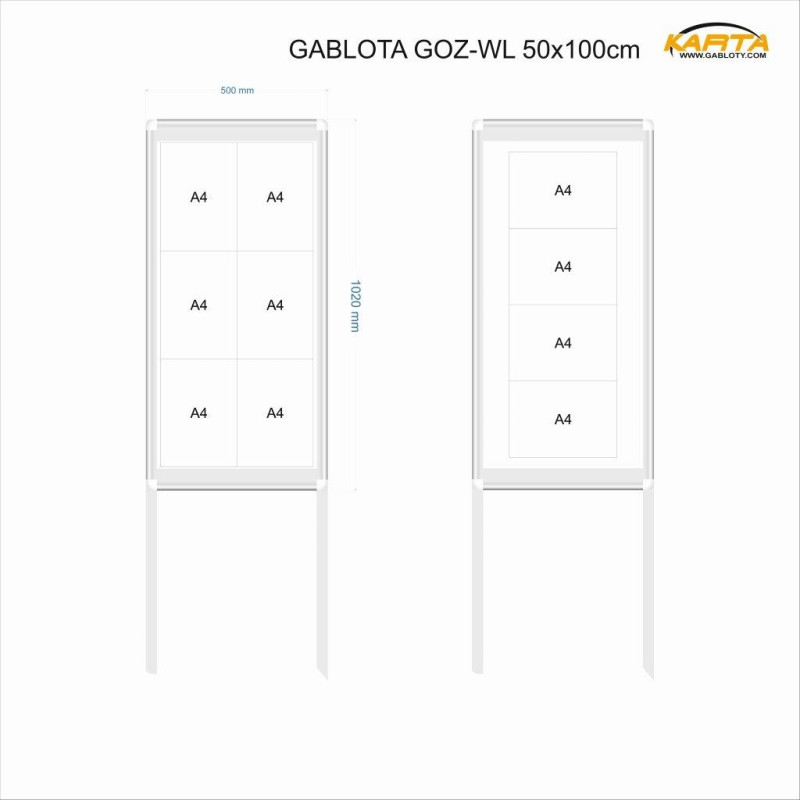Gablota zew. wolnostojąca GOZ-WL 50x100cm H200cm+50cm do wkopania