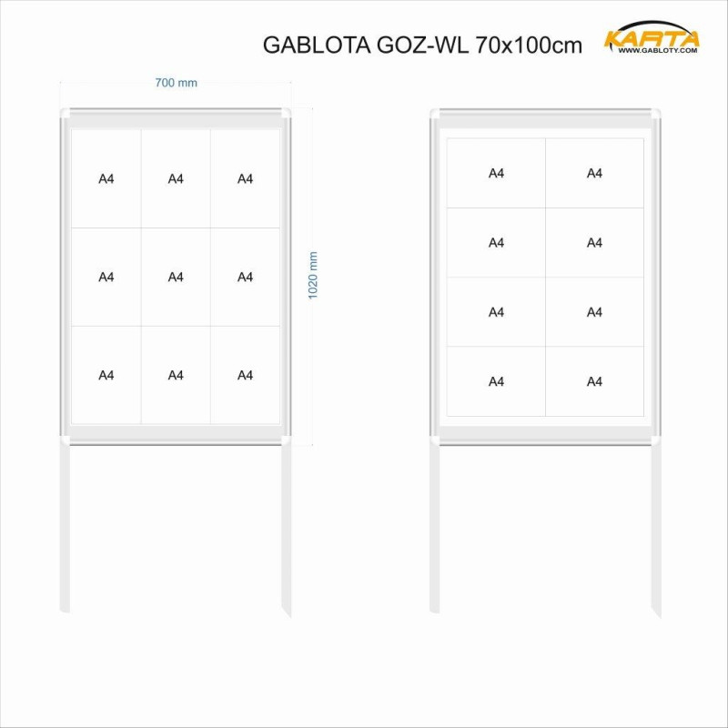 Gablota zew. wolnostojąca GOZ-WL 70x100cm h200cm+50cm do wkopania